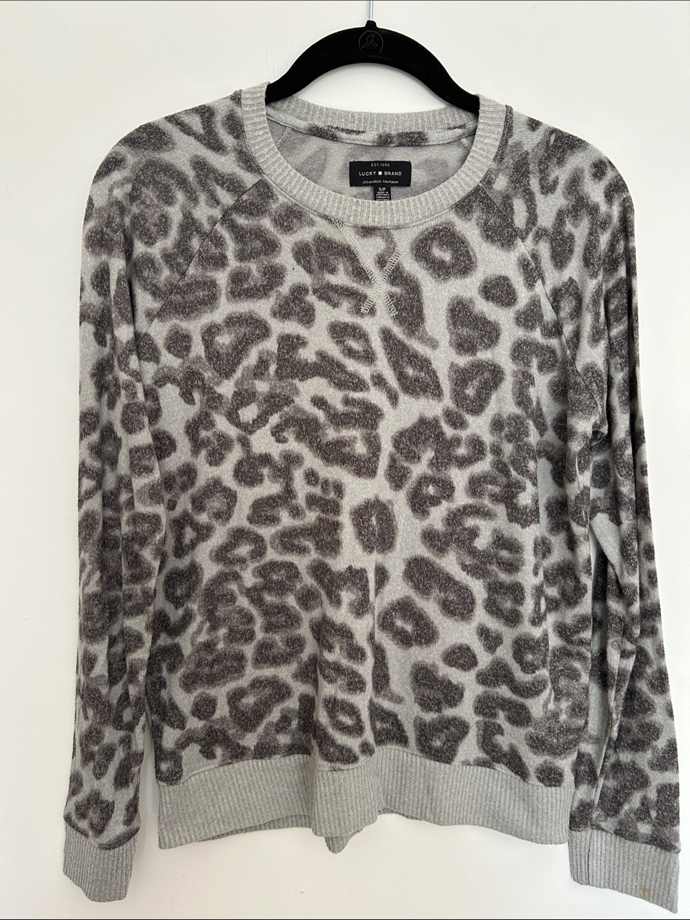 Lucky Brand Gray & Charcoal Leopard Crewneck Sweater